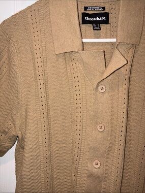 Threadbare Men's Short-Sleeve Button-Down Knit Shirt — Tan